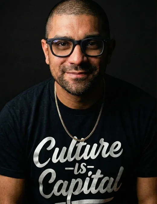 Devin Robinson, founder of ForesightCRM, in a Culture is Capital t-shirt